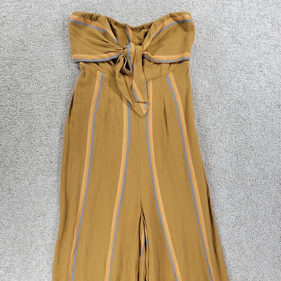O'Neill Lahaloo Striped Jumpsuit Womens S Gold Strapless Smocked Bandeau Boho - Picture 6 of 12